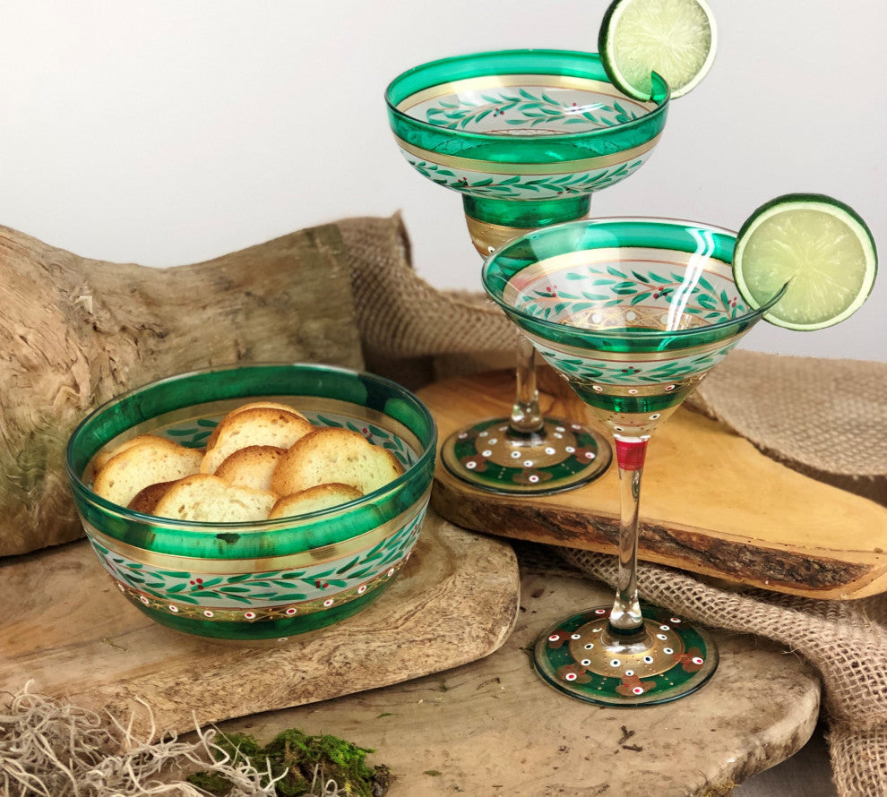 Christmas Garland Margarita Glasses, Set of 2