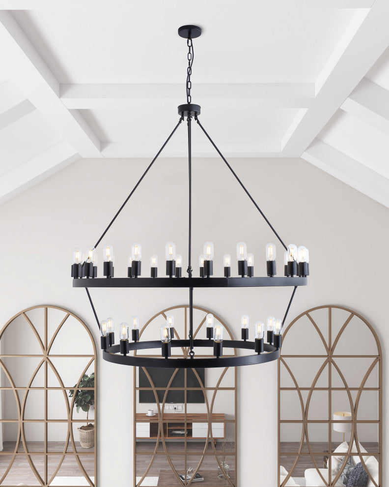 36-Light Pendant Light Modern Wagon Wheel Ceiling Light Chandelier, Black