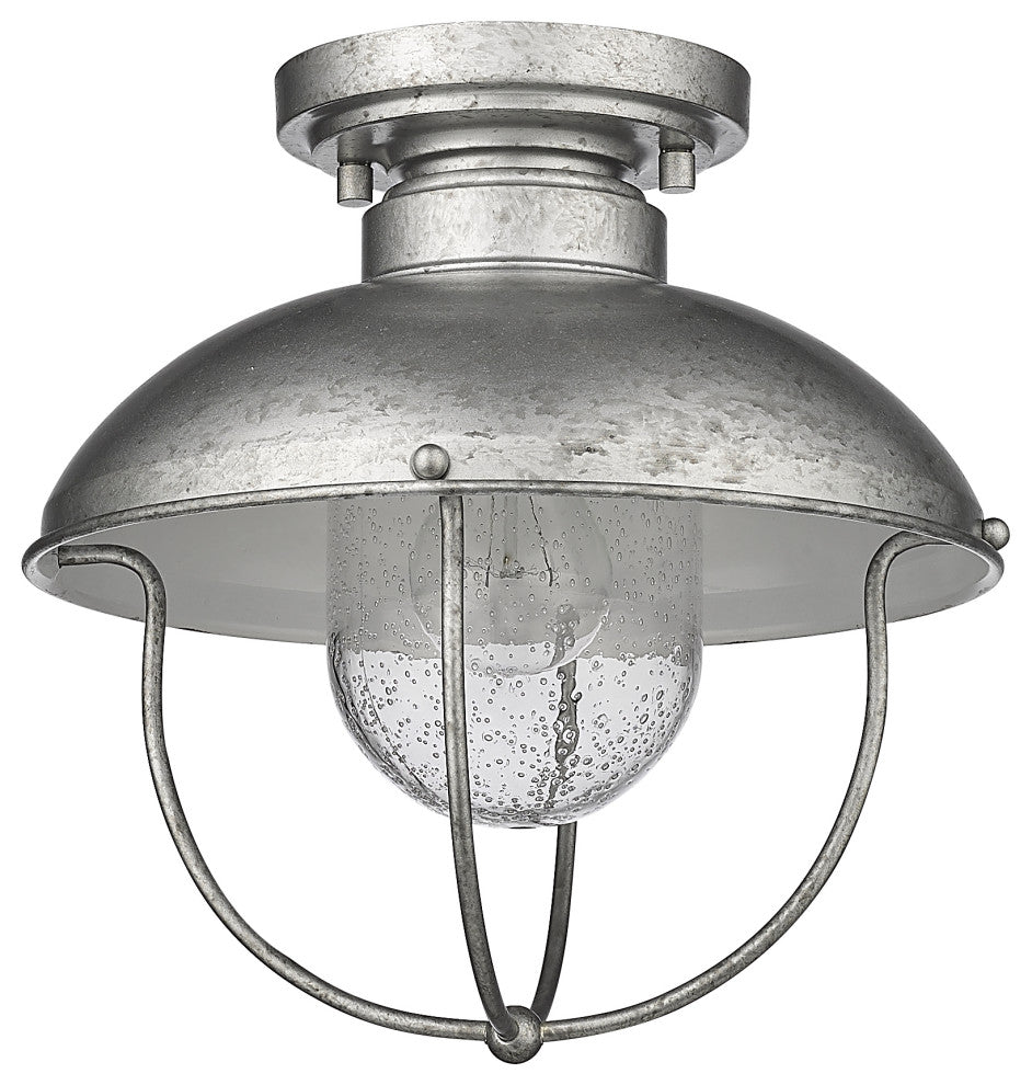 Z-LITE 590F-GV 1 Light Outdoor Flush Ceiling Mount Fixture, Galvanized
