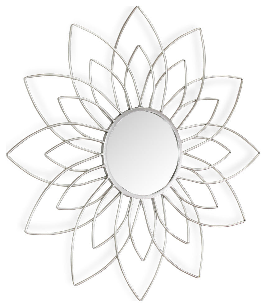 Metal Flower Mirror, Silver