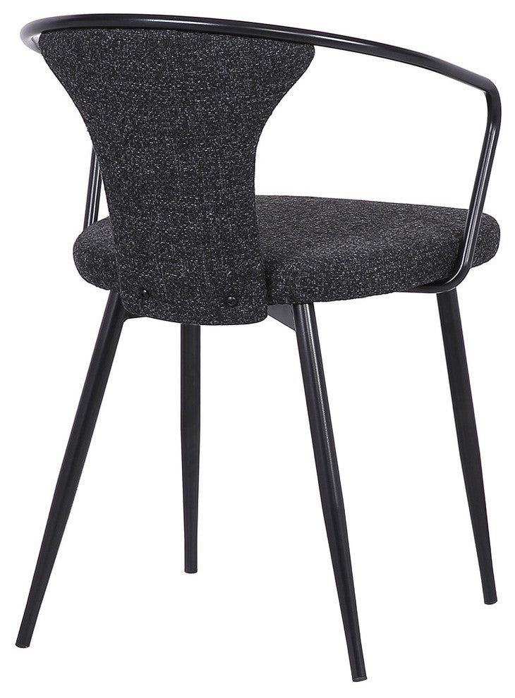 Charles Contemporary Dining Chair, Black Powder Coated and Black Fabric