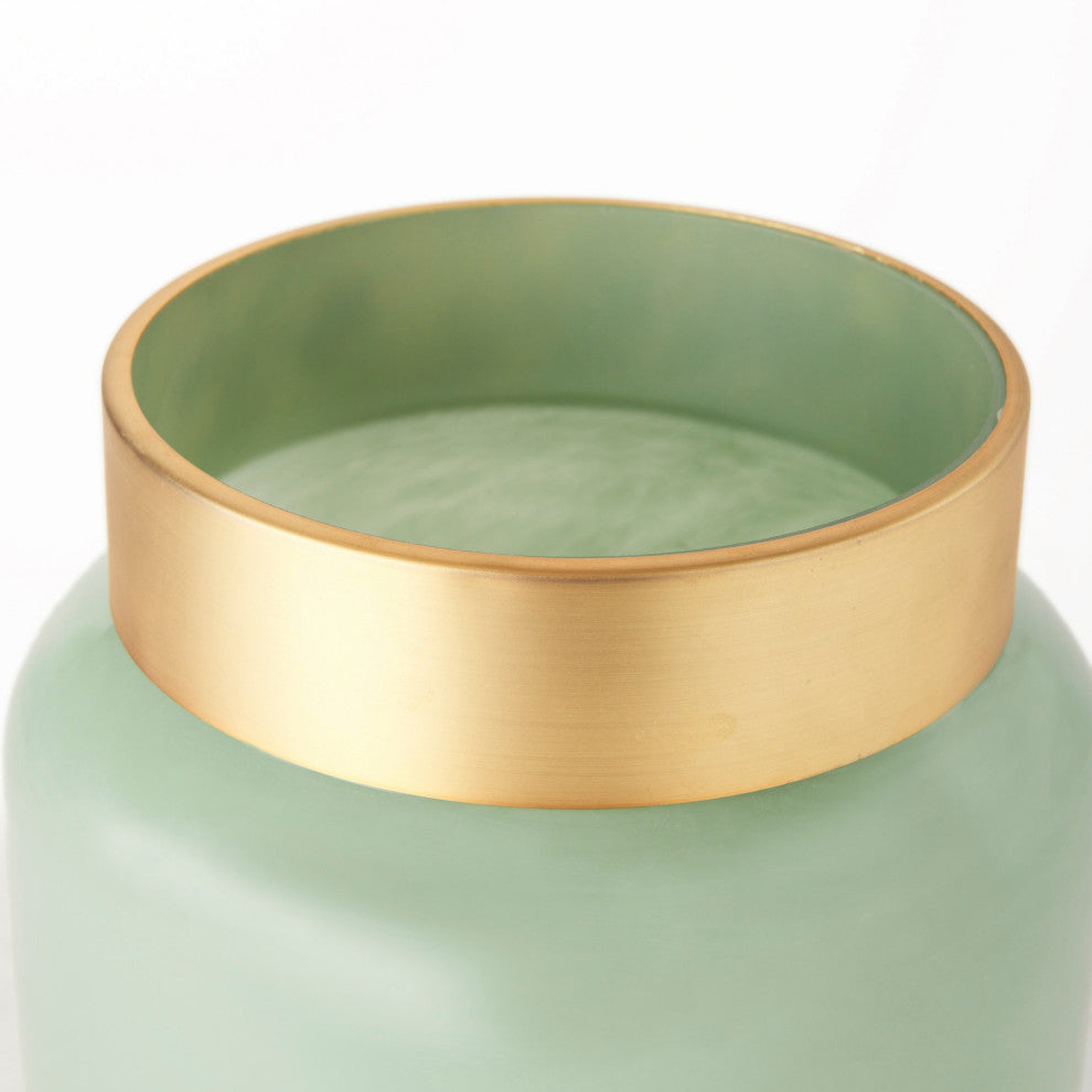 Minty Green Glass With Gold Metal Top Vase, 10"