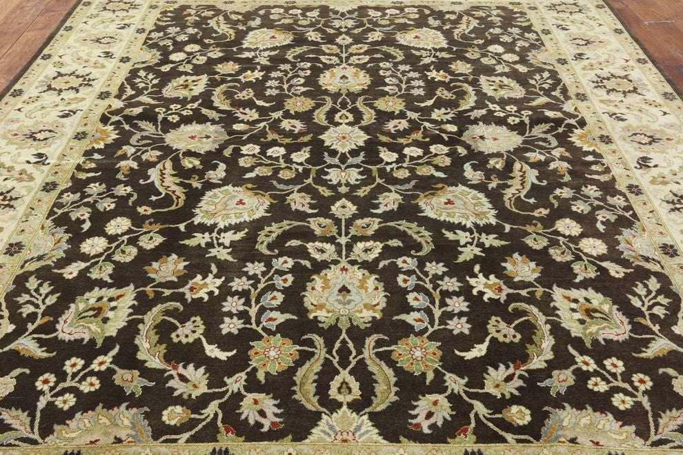 Oushak Oriental Peshawar Chobi Brown Hand-Knotted Wool Rug, 8'x10'