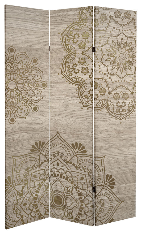 6' Tall Double Sided Mandala on Oak Canvas Room Divider
