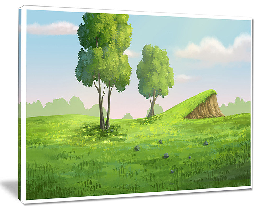 "Green Garden With Mound And Trees" Landscape Wall Art Print, 20"x12"