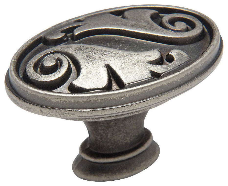 Cosmas 4297AS Floral Cabinet Oval Oblong Knob, Set of 5, Weathered Nickel
