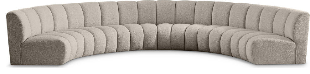 Infinity Black Boucle Fabric Upholstered Arc Shaped Modular Sectional, Brown, 6-Piece, Arc-Shaped