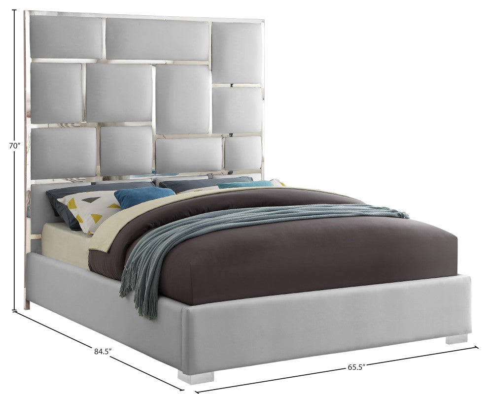 Milan Faux Leather Bed, White, Queen