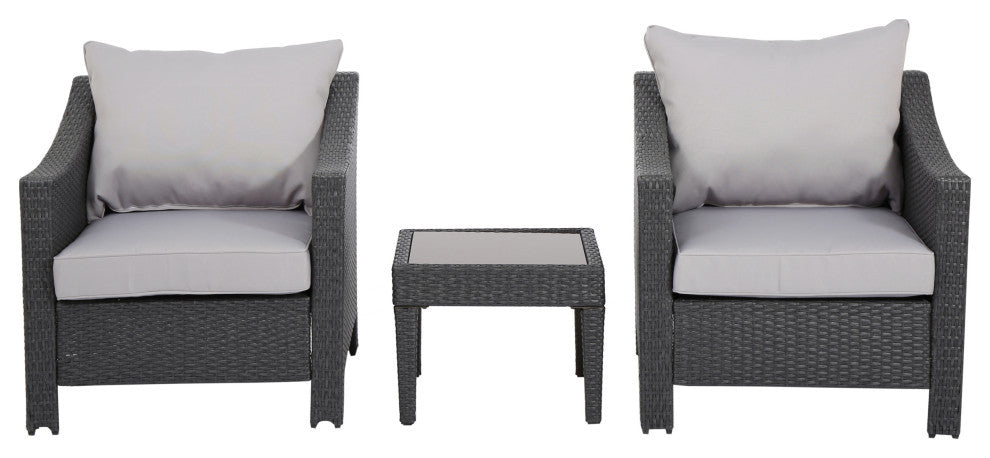 GDF Studio 3-Piece Antibes Outdoor Gray Polyethylene Chat Set