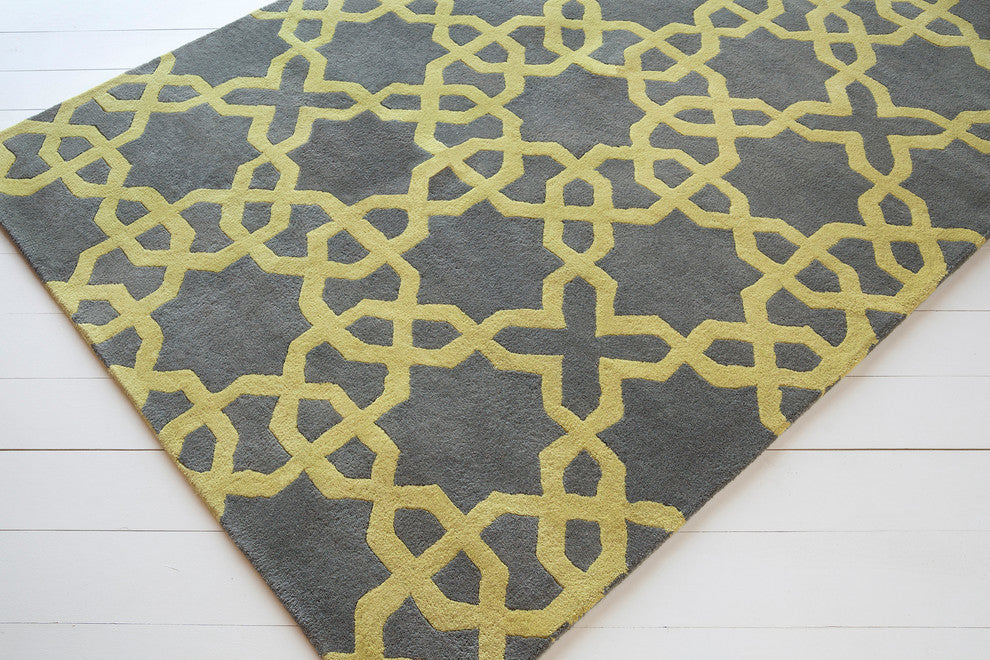 Davin Contemporary Area Rug, Charcoal and Green, 5'x7'