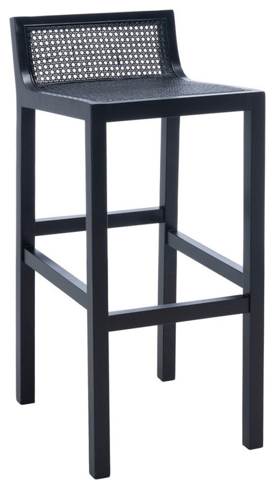 Safavieh Saito Low Back Cane Bar Stool, Black