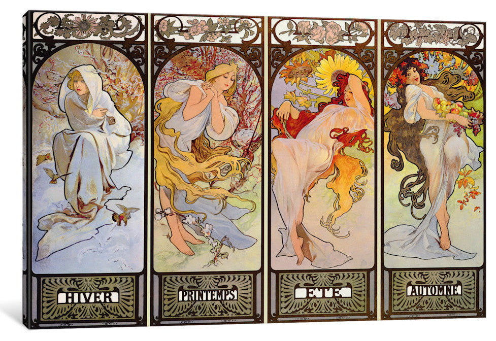 "Les Saisons" by Alphonse Mucha, 18x12x1.5"