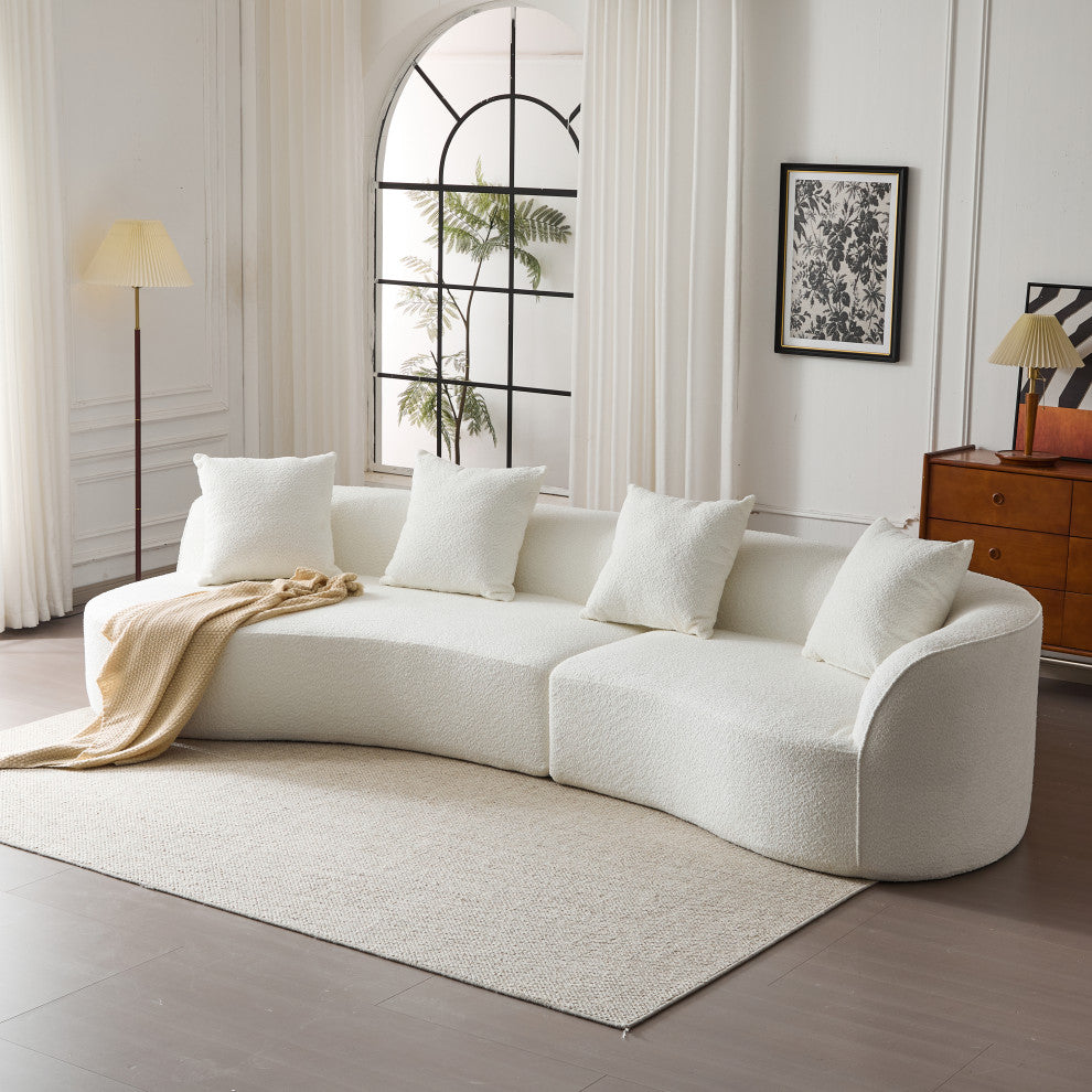 GDF Studio 126" Modular Curved 5-Seater Sectional Sofa wiith Pillows, Beige