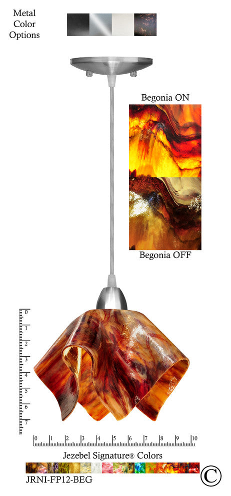 Small Jezebel Signature Flame Pendant, Begonia, Nickel Base