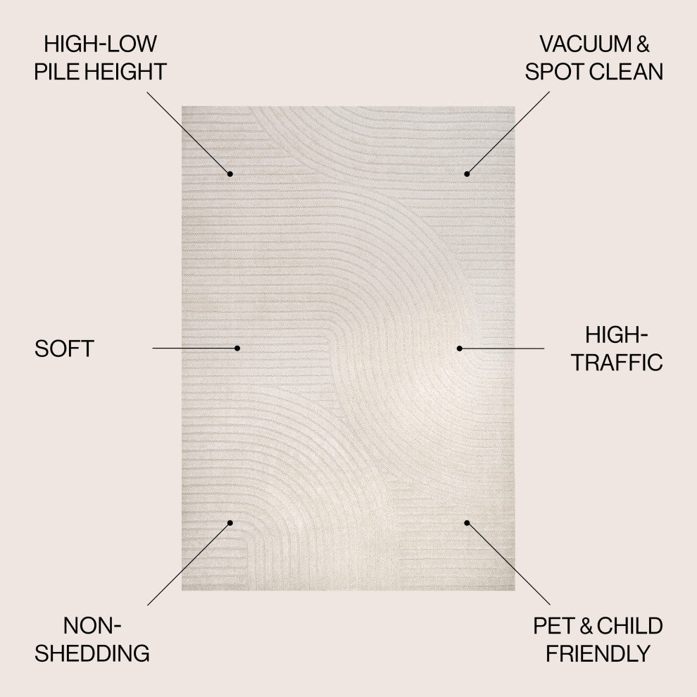Hallie High-Low Minimalist Curve Geometric Indoor/Outdoor Area Rug