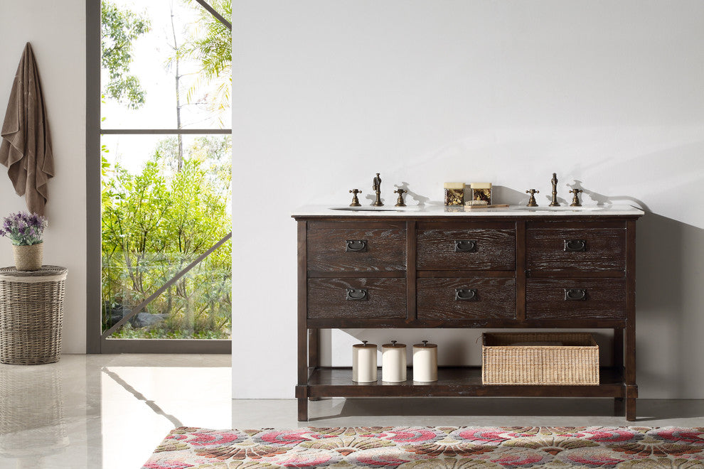 60" Wood Sink Vanity With Marble Top-No Faucet