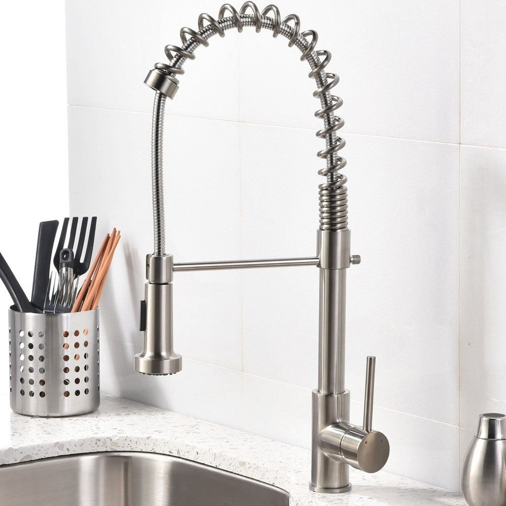 Quilmes Brushed Nickel Kitchen Sink Faucet With Pull Down Sprayer
