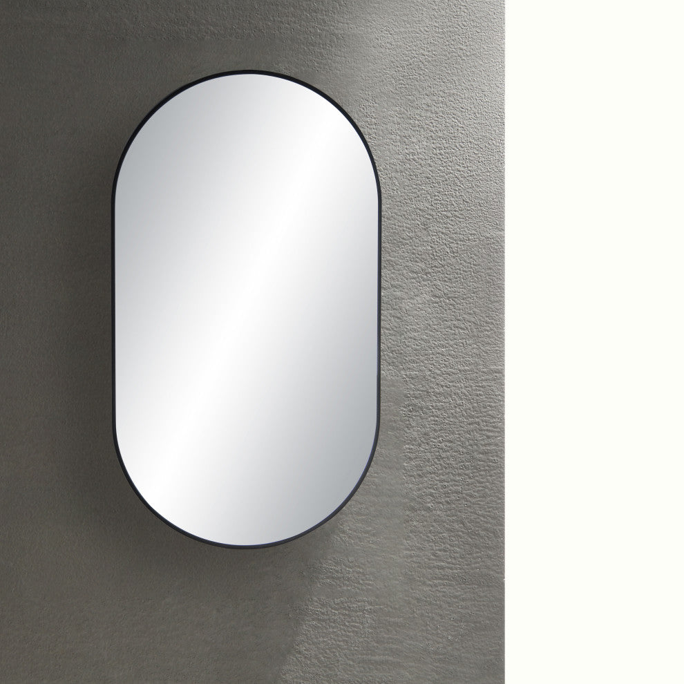 Metal Frame Shatterproof Wall Mount Mirror, FM4, Matte Black, 24"x44"