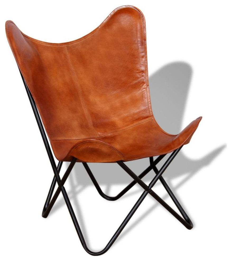 Vidaxl Butterfly Chair Brown Real Leather