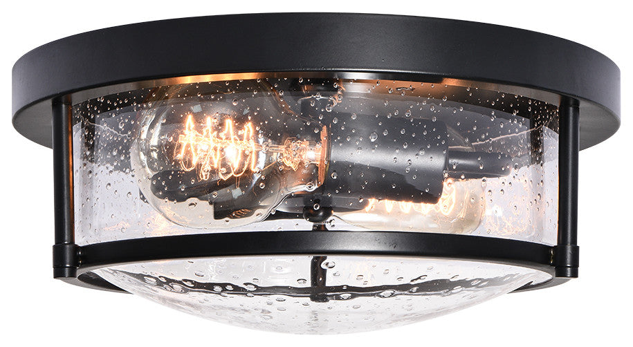 Farmhouse 2-Light Seeded Drum Glass Flush Ceiling Light