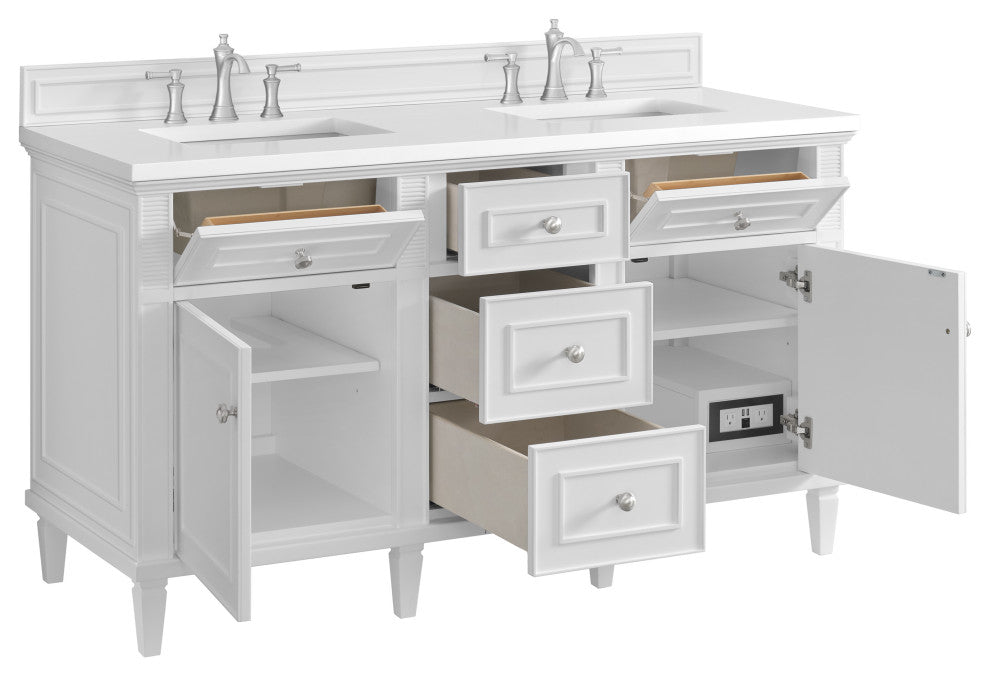 Lorelai 60" Double Vanity, Bright White, 3 CM White Zeus Top