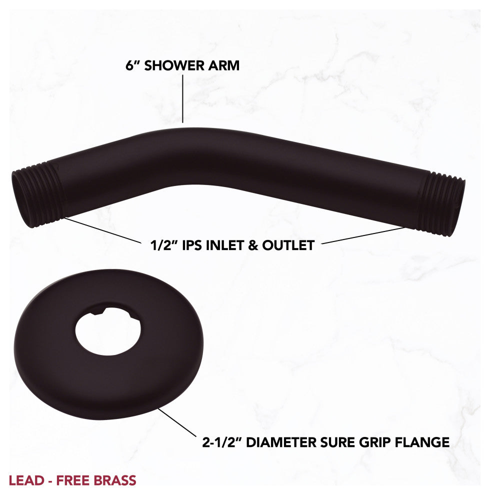 6" Shower Arm In Polished Brass, Oil Rubbed Bronze