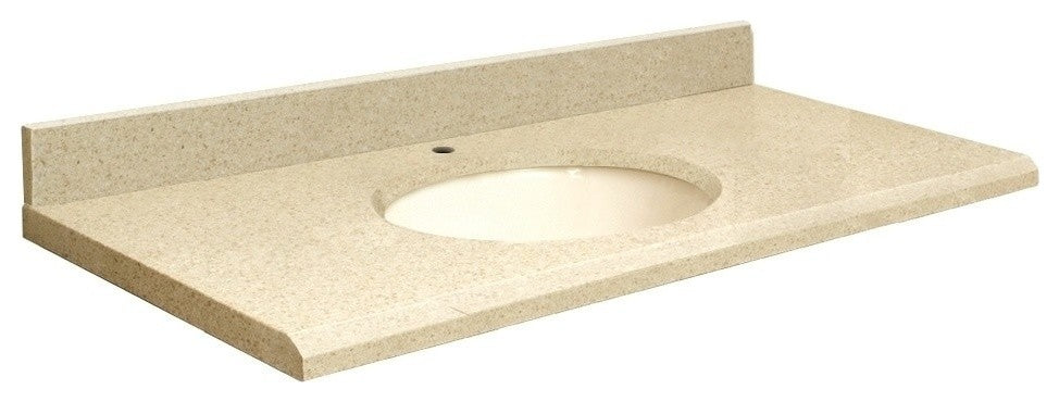 Quartz 43"x22" Vanity Top, Single Faucet Hole, Nature's Path, Biscuit Bowl