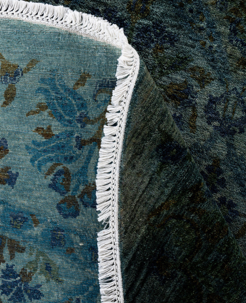 Overdyed One-of-a-Kind Hand-Knotted Area Rug Green, 10' 1" x 10' 1"