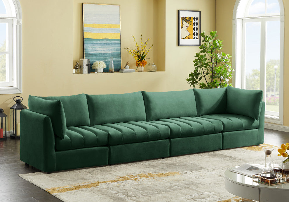 Jacob Velvet Upholstered 4-Piece Modular Sofa, Green