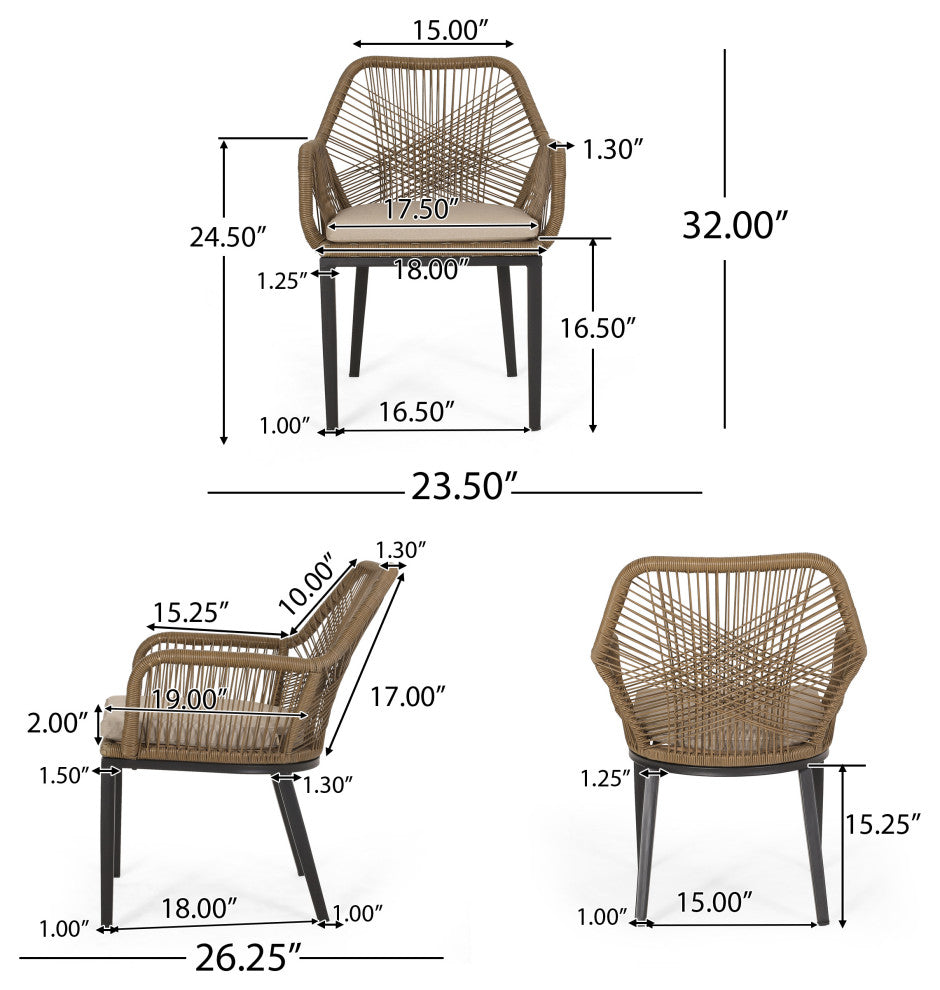 Fromberg Outdoor Wicker Dining Chair with Cushion, Set of 2