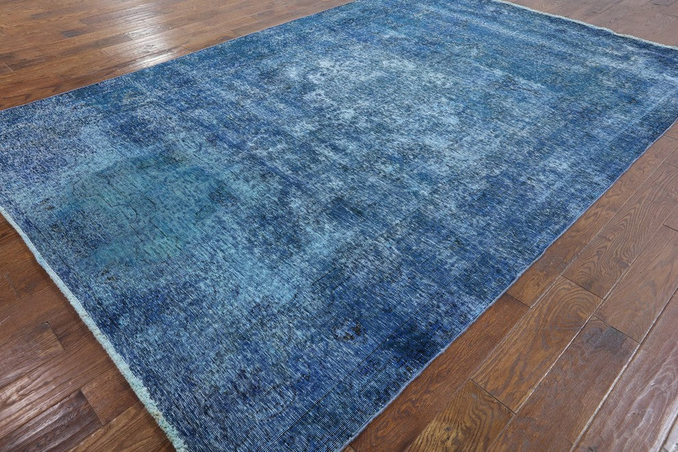 Hand Knotted Blue Overdyed 7'x10' Oriental Rug, W2579