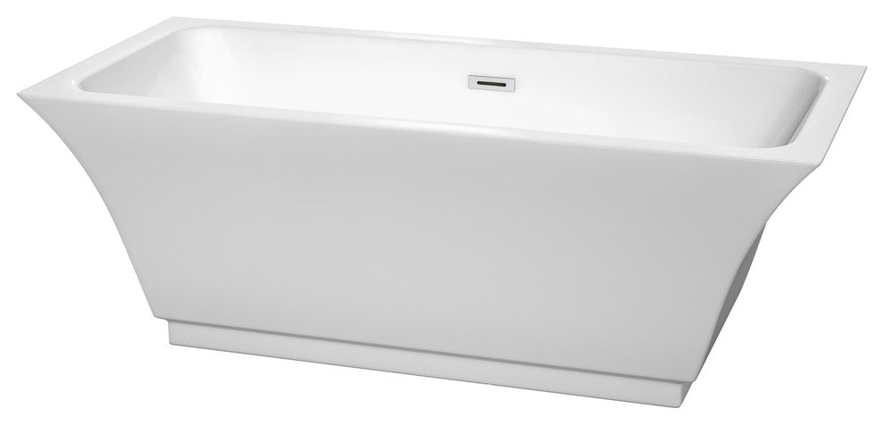 Galina 67" Freestanding White Bathtub, Polished Chrome Trim