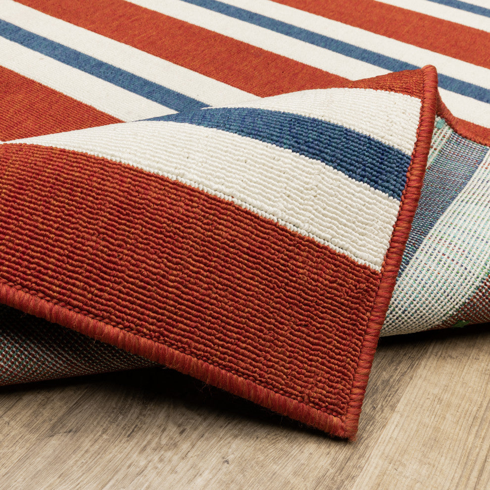 Madelina Stripe Red and Blue Indoor or Outdoor Area Rug, 7'10"x10'10"
