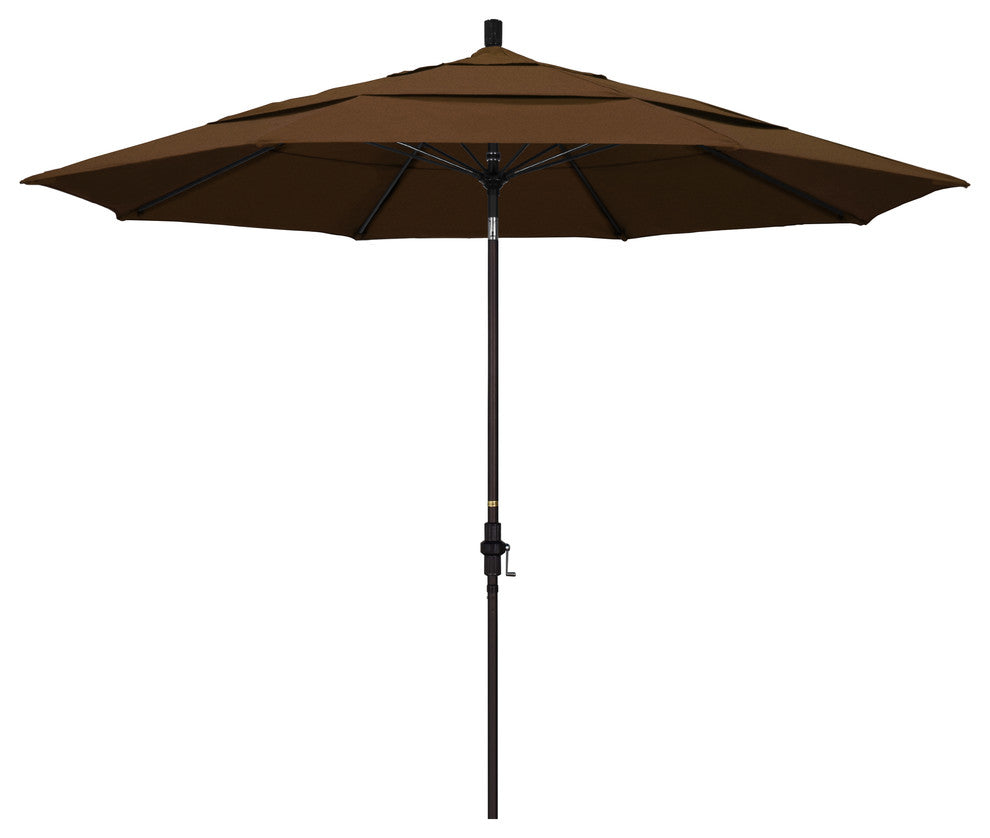 11' Bronze Collar Tilt Lift Fiberglass Rib Aluminum Umbrella, Olefin, Teak