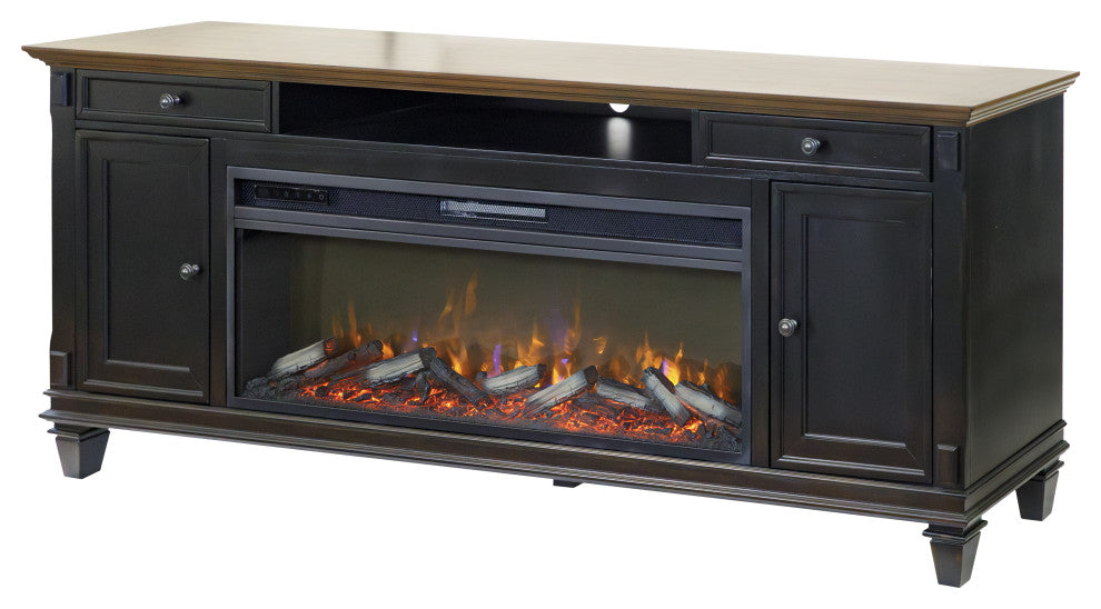 76" Traditional Fireplace Console Entertainment, Black