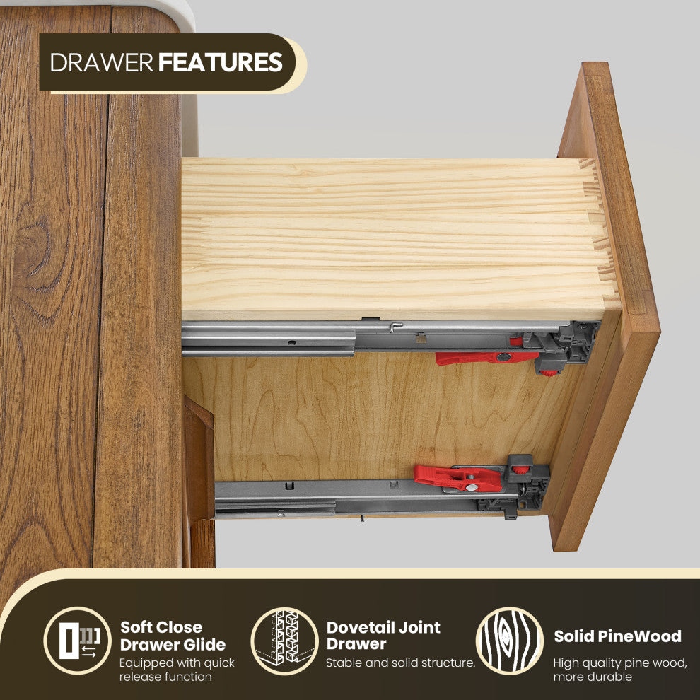 Busan Bath Vanity, Quartz Top No Mirror, Oak Classic Brown, 48", Single Vanity