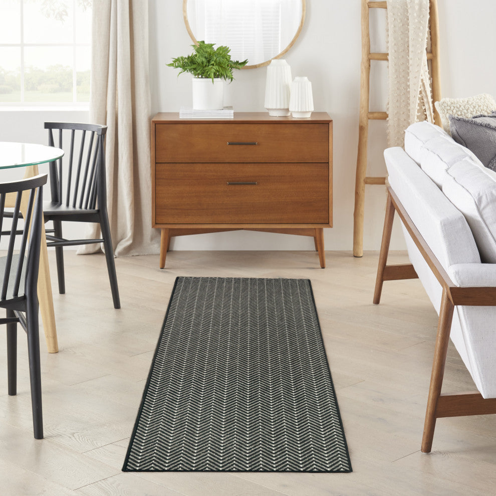 Nourison Horizon Indoor/Outdoor 2'2" x 8' Black Modern Rug