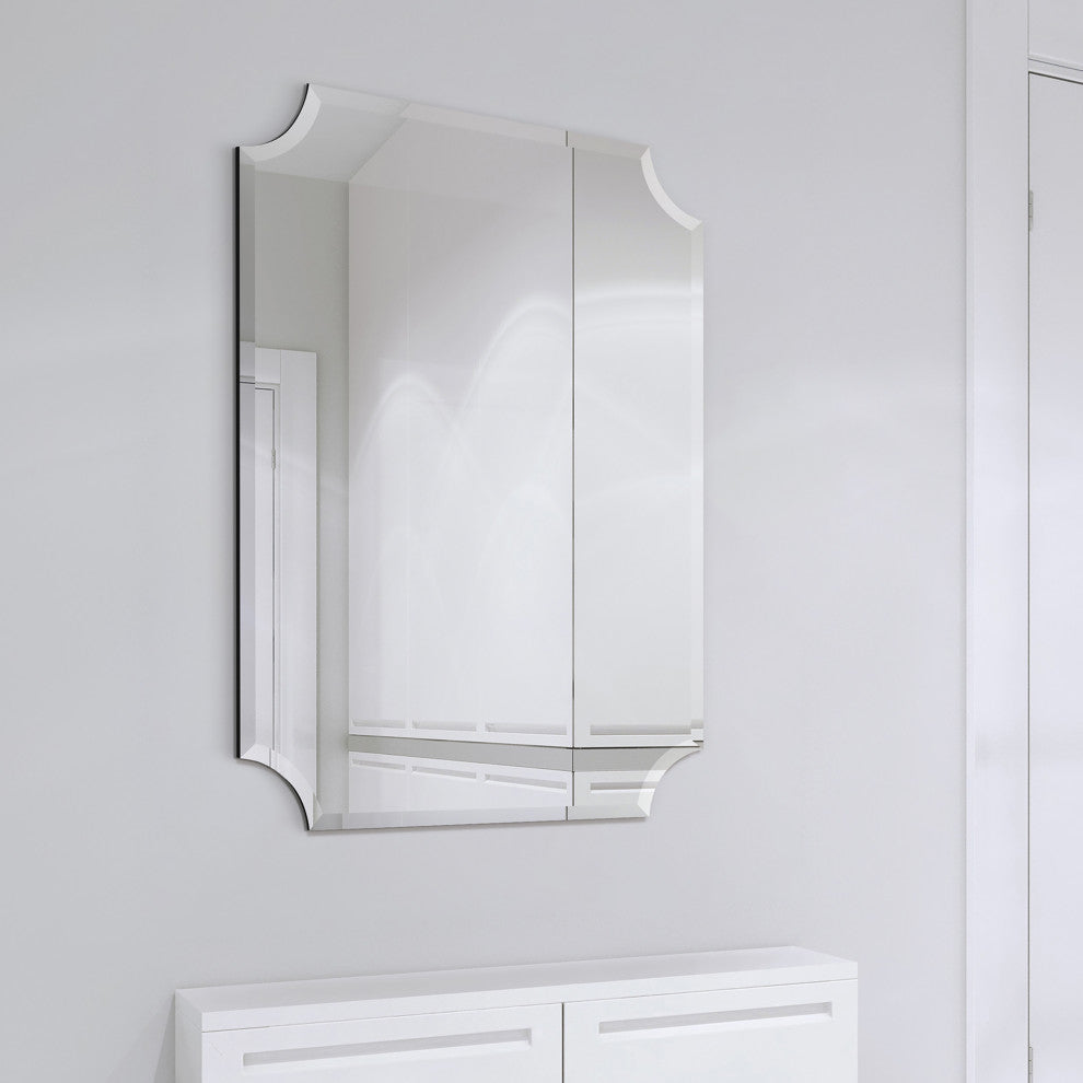 Frameless Rectangle Scalloped Beveled Wall Mirror, 1" Beveled Edge, 40"x30"