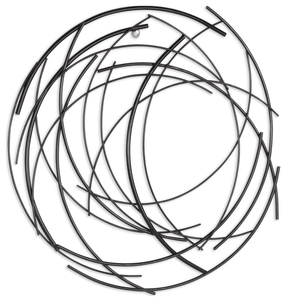Denine Black Abstract Round Wall Art