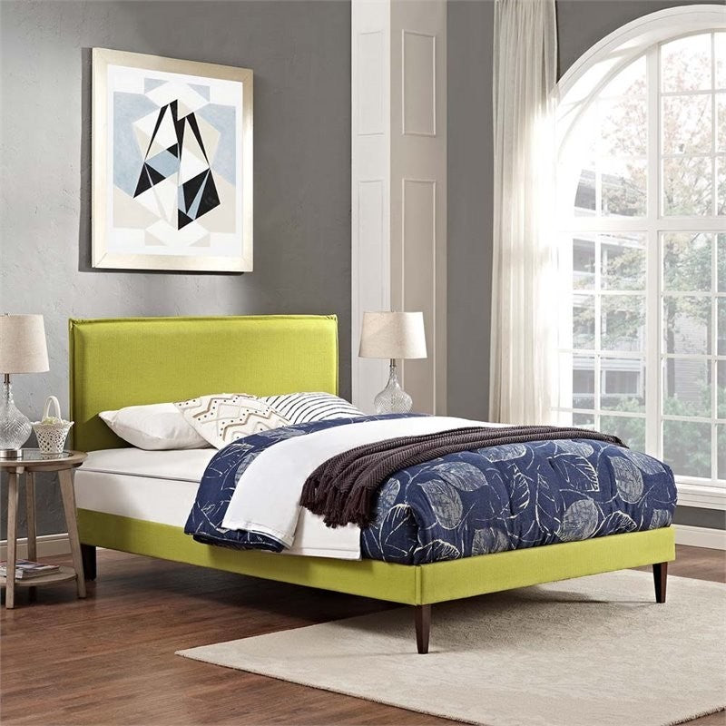Modway Camille Queen Fabric Platform Bed With Squared Tapered Legs, Wheatgrass