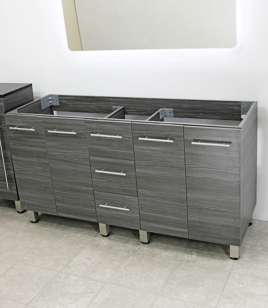 Windbay 60" Free Standing Double Vanity, Dark Grey, Black Stone Thick Countertop