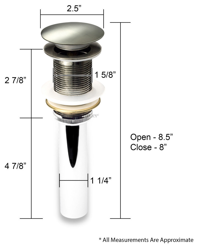1-5/8" Push Pop-Up Drain Stopper No Overflow for Sink, Brushed Nickel