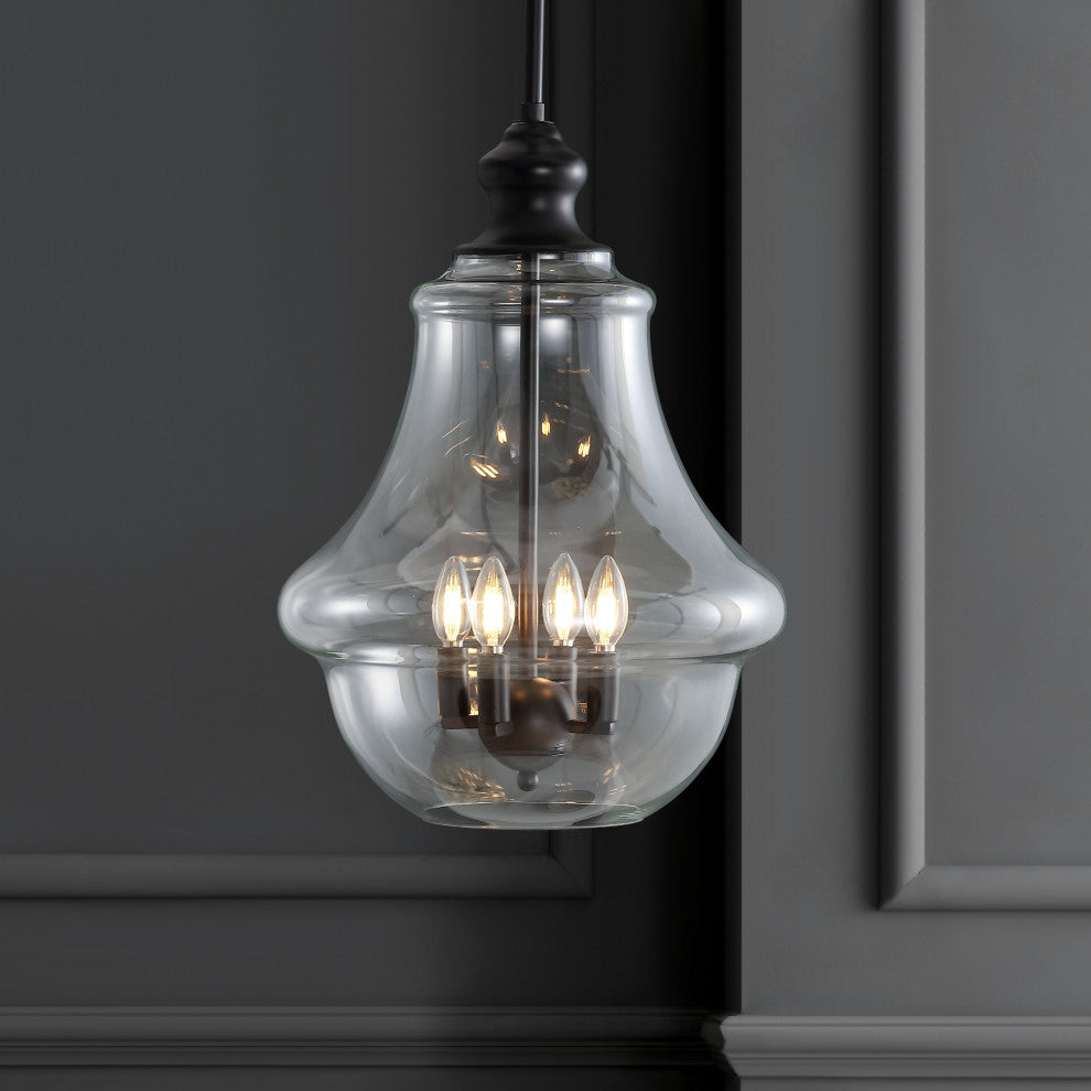 Adam Adjustable Metal and Glass Led Pendant, Oil Rubbed Bronze, 16" Width