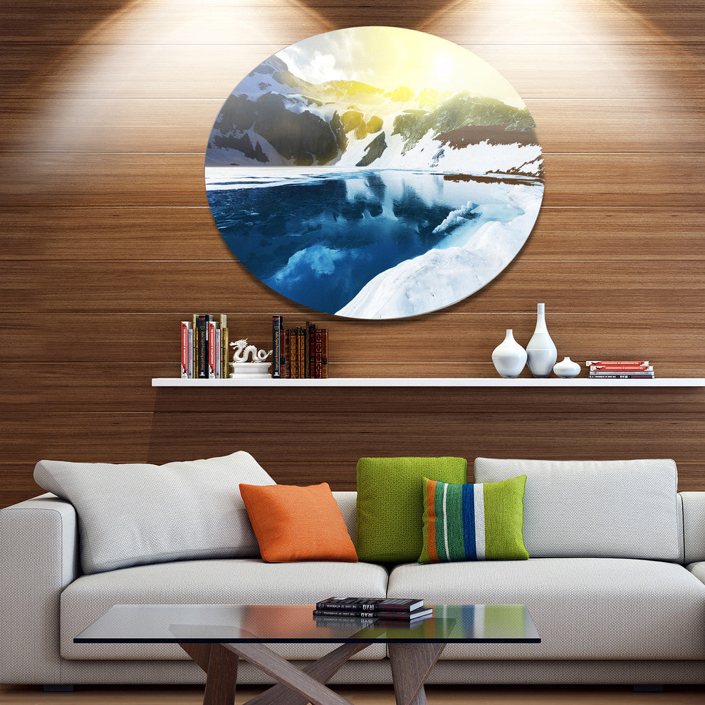 Blue High Mountains Lake, Landscape Round Wall Art, 11"