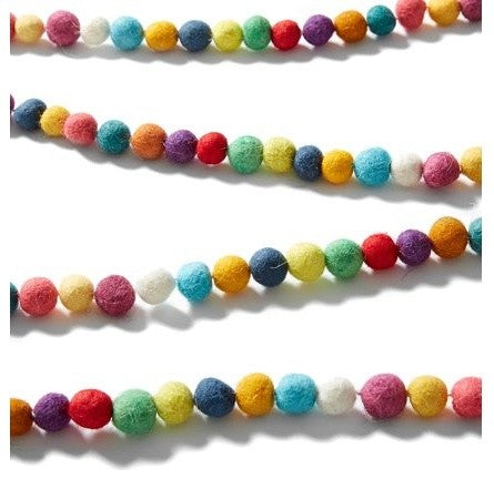 Hand Felted Wool Christmas Garland, Multicolor Balls, 6'