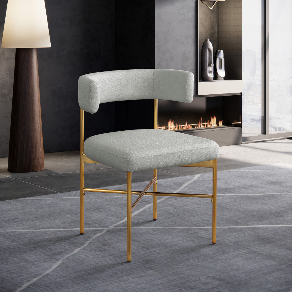 Rivage Durable Linen Textured Fabric Dining Chair, Set of 2, Grey, Brushed Gold Finish