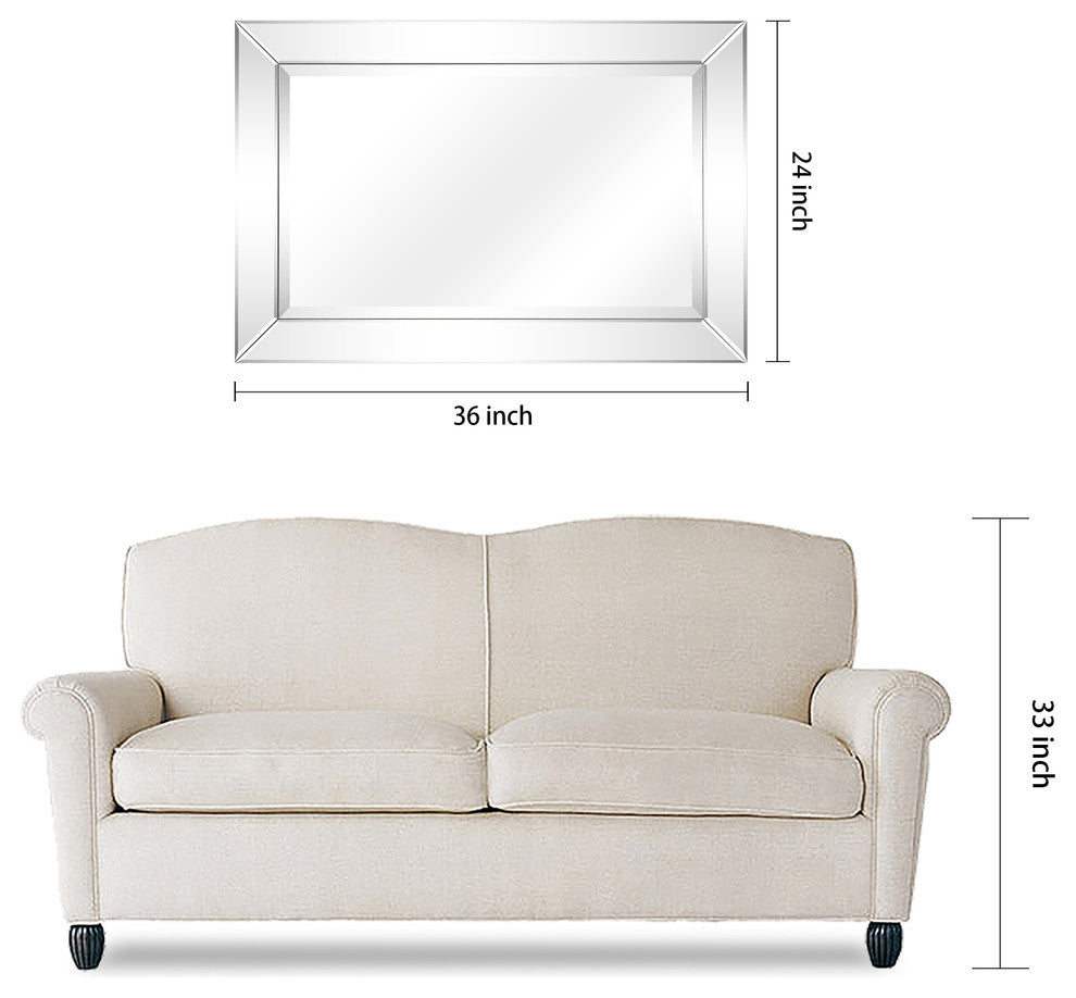 Antique Beveled Rectangle Wall Mirror, 1" Beveled Center 24"x36" Bathroom Mirror