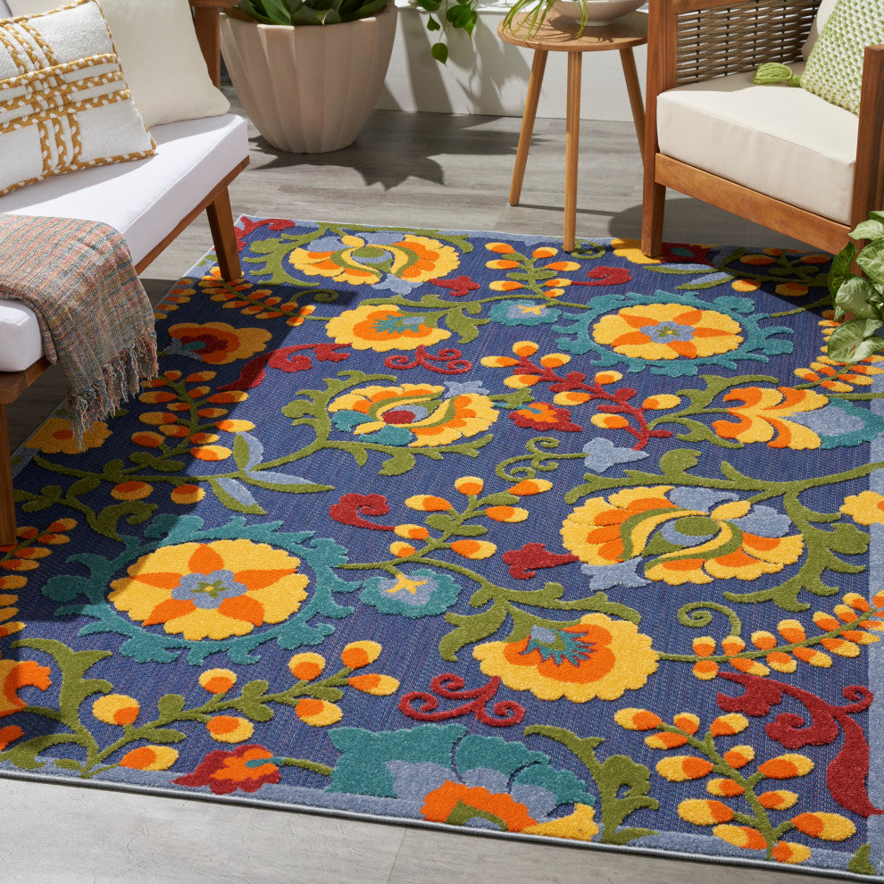 Nourison Aloha 5'3" x 7'5" Navy Multicolor Outdoor Rug