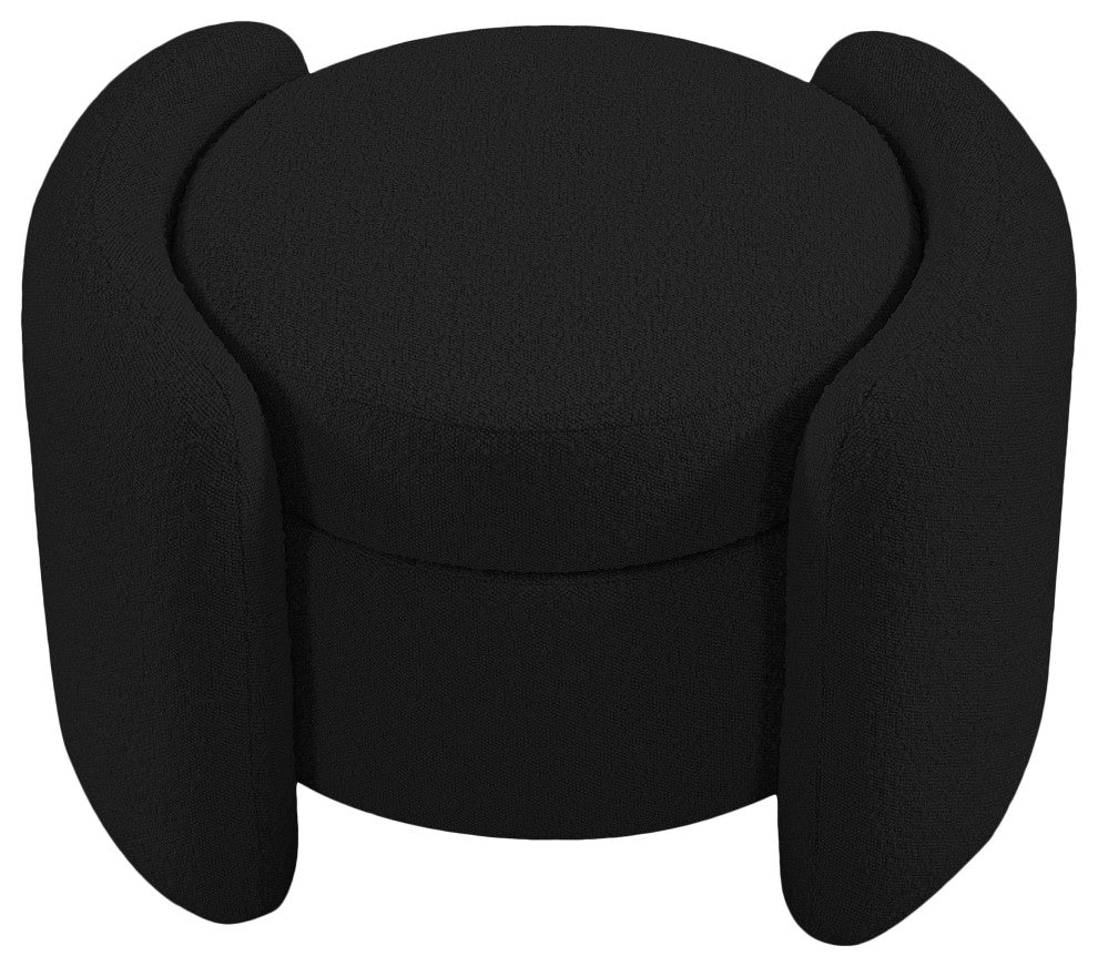 Horizon Boucle Fabric Upholstered Ottoman, Black