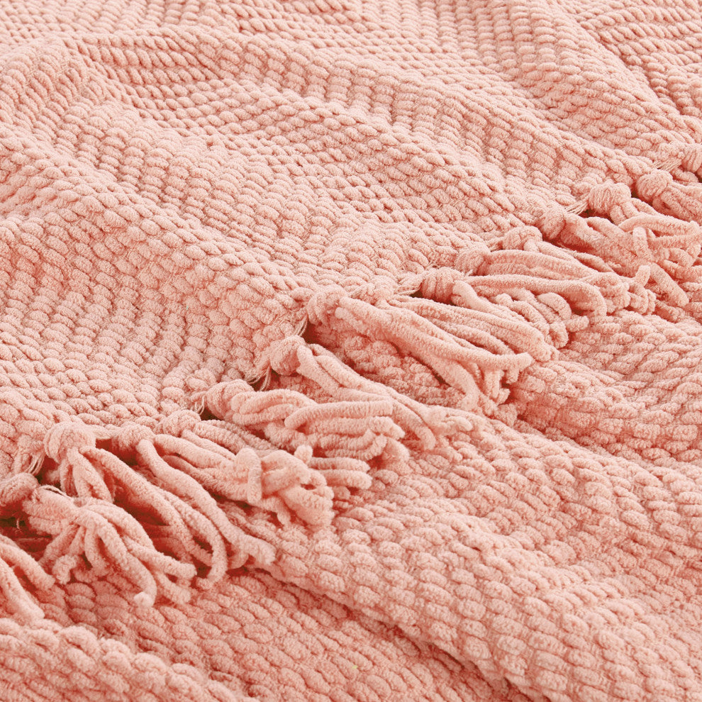 Tweed Knitted Throw Blanket, Peach Melba, 50"x60"